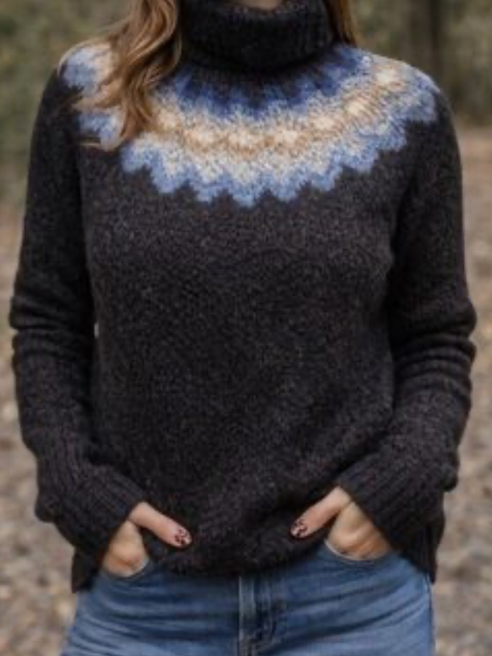 Garnet Hill Fair Isle Merino Wool Turtleneck Nordic Boho Sweater M